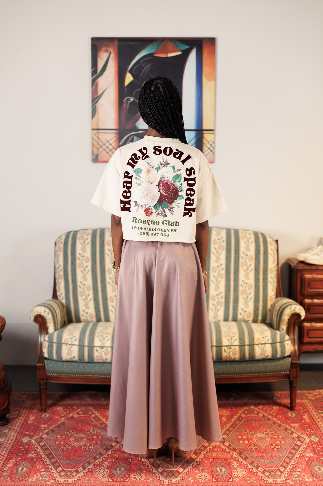 T-shirt Crop Top Flowers Beige - Oversize - Rosyne Club