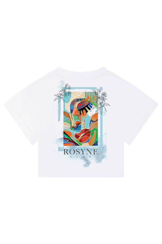 T-shirt Crop Top Impressionism White - Oversize - Rosyne Club